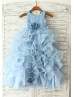 Satin Organza Ruffled Floor Length Flower Girl Dress